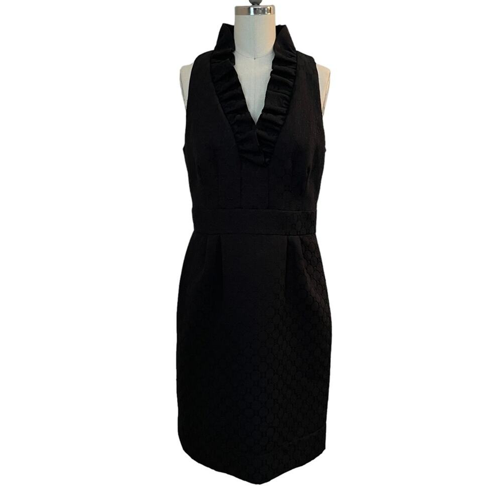 Taylor Black Sleeveless Ruffle Neckline Sheath Dress Women’s Size 6 - Picture 2 of 11
